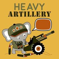 schattig olifant met zwaar artillerie, vector tekenfilm illustratie
