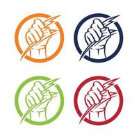 creatief abstract hand- Holding blikseminslag vector logo ontwerp sjabloon element.