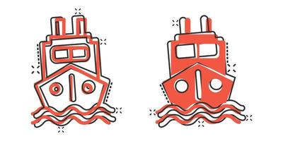 toerisme schip icoon in grappig stijl. visvangst boot tekenfilm vector illustratie Aan wit geïsoleerd achtergrond. tanker bestemming plons effect bedrijf concept.