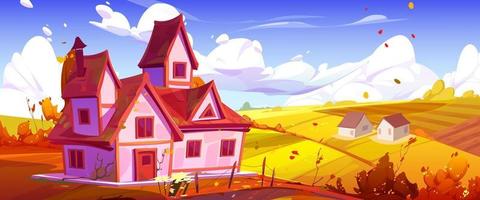herfst platteland huis, boerderij gebouwen, veld- vector