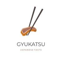 vector illustratie logo van gyu katsu of rundvlees katsu gegeten met eetstokjes