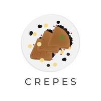 chocola crêpe vector illustratie logo met vers fruit toegevoegd en geserveerd Aan een wit bord
