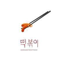 Koreaans tteokbokki vector illustratie logo met eetstokjes en sesam bestrooi