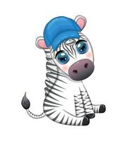 schattig zebra in een strand hoed, kinderachtig karakter. dier in zomer kleren. zomer vakantie, vakantie vector