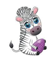 zebra met Pasen ei, bloemen. Pasen groet kaart vector