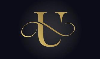 luxe brief u logo sjabloon in goud kleur. eerste luxe u brief logo ontwerp. mooi logotype ontwerp voor luxe bedrijf branding. vector