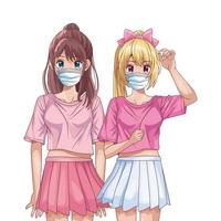 meisjes die anime-personages met gezichtsmaskers gebruiken vector
