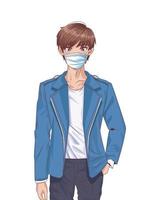 jonge man met gezichtsmasker anime karakter vector