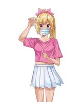 vrouw met gezichtsmasker anime karakter vector