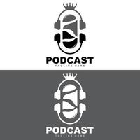 podcast logo, vector, koptelefoon en chatten, gemakkelijk wijnoogst microfoon ontwerp vector