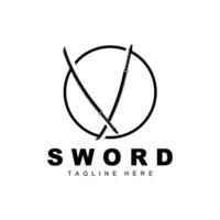 zwaard logo, samurai katana monochroom ontwerp, vector oorlog wapen snijdend gereedschap sjabloon icoon