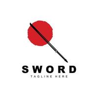 zwaard logo, samurai katana monochroom ontwerp, vector oorlog wapen snijdend gereedschap sjabloon icoon