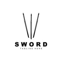 zwaard logo, samurai katana monochroom ontwerp, vector oorlog wapen snijdend gereedschap sjabloon icoon