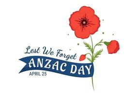 anzac dag van opdat wij vergeten illustratie met herinnering soldaat betalen respect en rood papaver bloem in vlak hand- getrokken voor landen bladzijde Sjablonen vector