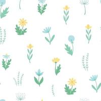 naadloos bloemen patroon met blauw en geel wilde bloemen Aan wit achtergrond. behang, scrapbooken, stationair, textiel afdrukken, enz. eps 10 vector