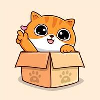 gestreept kat in de doos tekenfilm - wit oranje katten - schattig kawaii gestreept kat liefde hand- vector