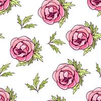 hand getekend delicaat bloemen vector naadloos patroon. roze bloemen van pioen, rozen, groen gebladerte Aan een wit achtergrond. voor feestelijk, bruiloft romantisch ontwerp. kleding stof afdrukken, textiel producten, verpakking.
