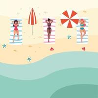 interraciale vrouwen die sociale afstand beoefenen op het strand vector