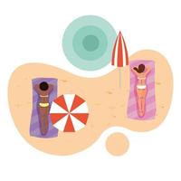 interraciale vrouwen die sociale afstand beoefenen op het strand vector