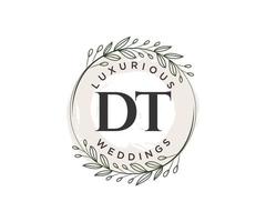 dt initialen brief bruiloft monogram logos sjabloon, hand- getrokken modern minimalistisch en bloemen Sjablonen voor uitnodiging kaarten, opslaan de datum, elegant identiteit. vector