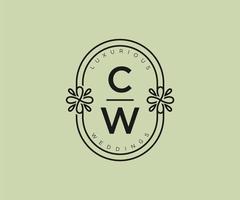 cw initialen brief bruiloft monogram logos sjabloon, hand- getrokken modern minimalistisch en bloemen Sjablonen voor uitnodiging kaarten, opslaan de datum, elegant identiteit. vector