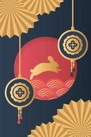 medio herfst festival poster met gouden konijn vector