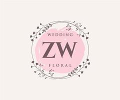 zw initialen brief bruiloft monogram logos sjabloon, hand- getrokken modern minimalistisch en bloemen Sjablonen voor uitnodiging kaarten, opslaan de datum, elegant identiteit. vector