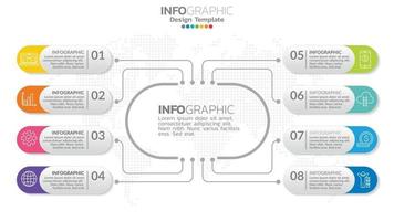 infograph 8 element met middencirkel. grafisch grafiekdiagram, grafisch ontwerp van de zakelijke tijdlijn met pictogrammen. vector