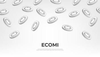 ecomi munt vallend van de lucht. omi cryptogeld concept banier achtergrond. vector