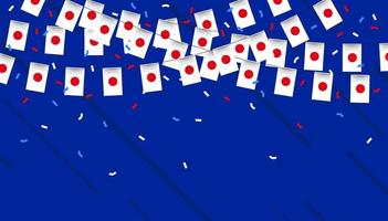 Japan viering vlaggedoek vlaggen met confetti en linten Aan blauw achtergrond. vector illustratie.