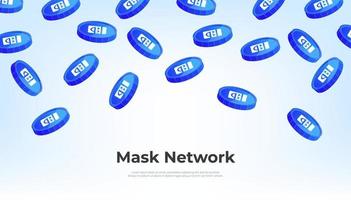 masker netwerk munt vallend van de lucht. masker cryptogeld concept banier achtergrond. vector