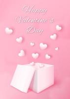 3d giftdoos met hart dat op roze achtergrond vliegt. hou van conceptontwerp voor happy Valentijnsdag. poster en wenskaartsjabloon. vector kunst illustratie.