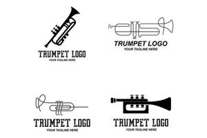 trompet logo ontwerp, melodie genereren, muziekinstrument vector schets illustratie