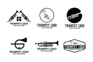 trompet logo ontwerp, melodie genereren, muziekinstrument vector schets illustratie