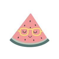 grappig watermeloen karakter met een gelukkig gezicht. vector tekenfilm in gemakkelijk Scandinavisch hand- getrokken stijl.