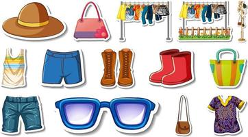 stickerset van kleding en accessoires vector