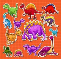 stickerset van verschillende stripfiguren van dinosaurussen vector