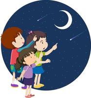 tekenfilm kinderen richten vinger naar de maan vector