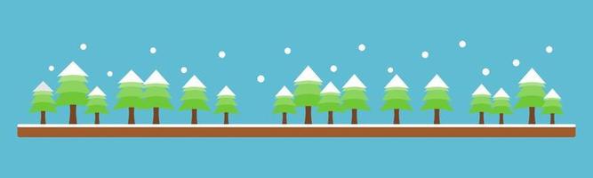 pijnboom Woud bomen met wit vallend sneeuw en sneeuw Hoes bodem grond in winter seizoen Aan blauw achtergrond vlak vector. concept Kerstmis dag kaart. vector