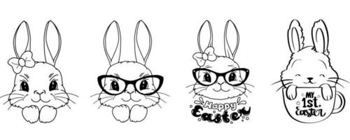 gelukkig Pasen met konijn Aan wit achtergrond. Scandinavisch Pasen schattig konijn verzameling, groet kaart, banier, t overhemd afdrukken. vector