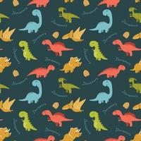 schattig naadloos patroon met tekenfilm kleurrijk dinosaurussen vector