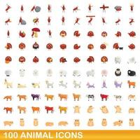 100 dieren iconen set, cartoon stijl vector