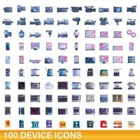 100 apparaat iconen set, cartoon stijl vector