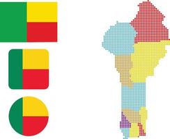 Benin kaart en vlag vlak icoon symbool vector illustratie