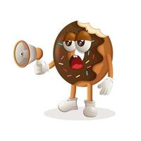 donut mascotte ontwerp Holding megafoon. vector