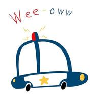 hand- getrokken Politie auto in tekenfilm vlak stijl met sirene. vector illustratie van vervoer, voertuig geïsoleerd Aan wit achtergrond voor kinderen afdrukken, textiel, kaart.