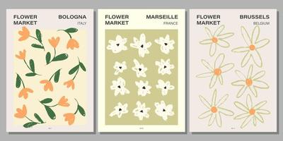 bloem markt poster set. abstract bloemen illustratie. botanisch muur kunst verzameling, wijnoogst poster stijlvol. vector illustratie