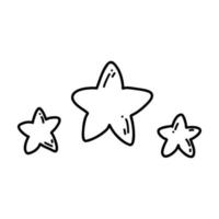 hand- getrokken tekening reeks van sterren icoon. vector schetsen illustratie van zwart schets hemel- lichaam, zeester voor afdrukken, kleur bladzijde, kinderen ontwerp, logo.