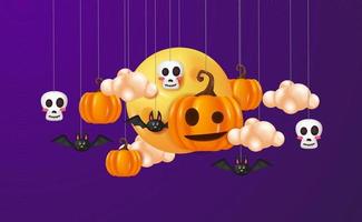 hangende halloween decoratie banier met Purper nacht achtergrond vector