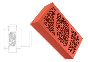 doos met gesjabloneerd patroon ramen dood gaan besnoeiing sjabloon ontwerp en 3d mockup vector